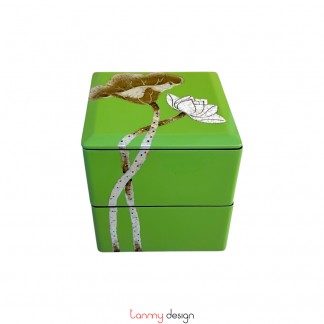 Two tier square lacquer box with eggshell lotus 12 cm ( different designs )